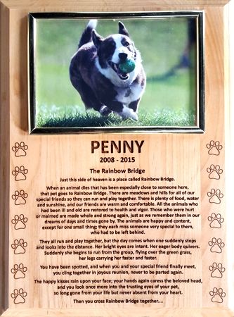 Personalized Rainbow Bridge Poem Etched in Wood With Photo Frame