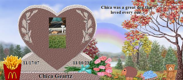 Chica Geartz's Rainbow Bridge Pet Loss Memorial Residency Image